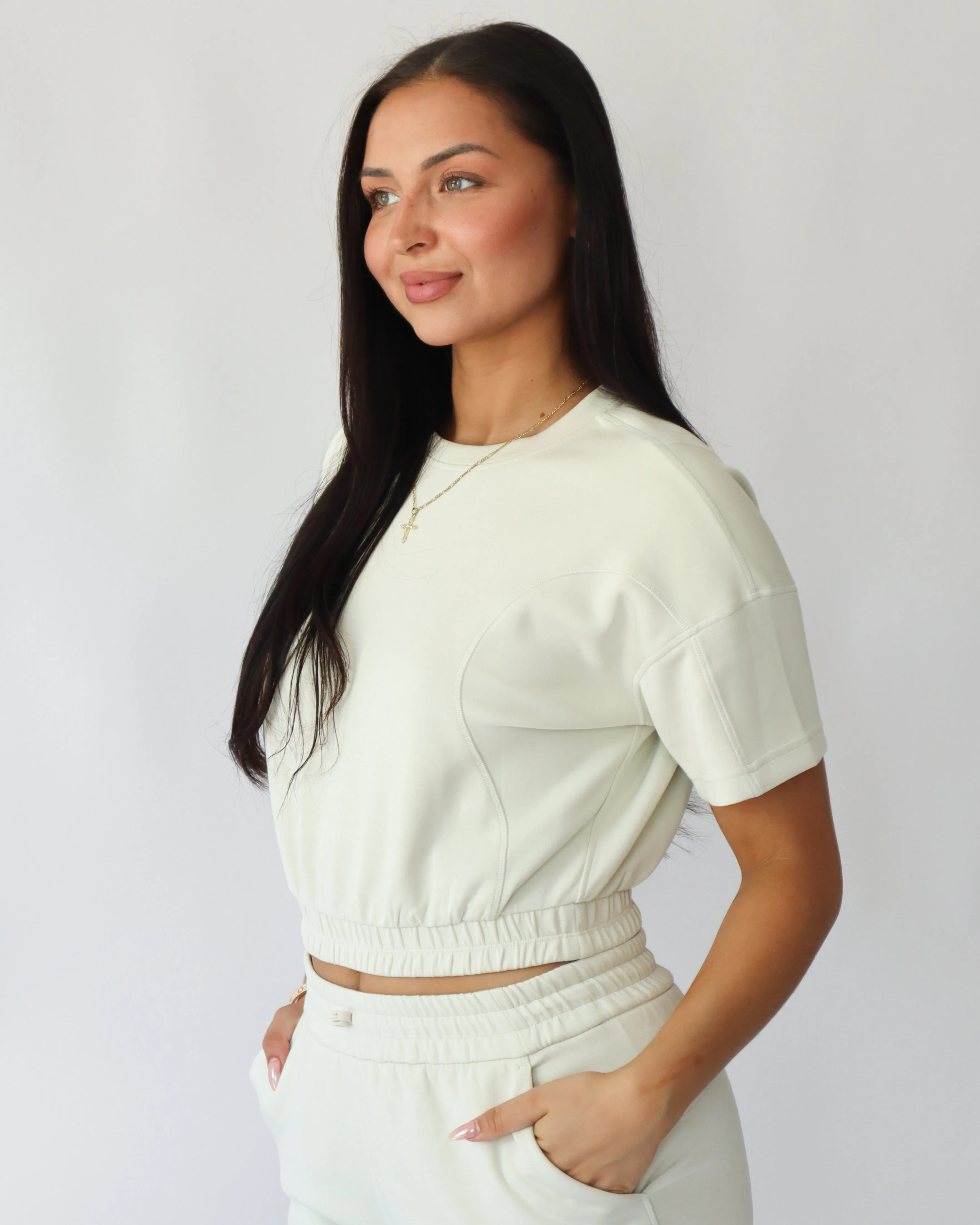 Lounge Cinched T-Shirt - Cream sold by First Health Apparel