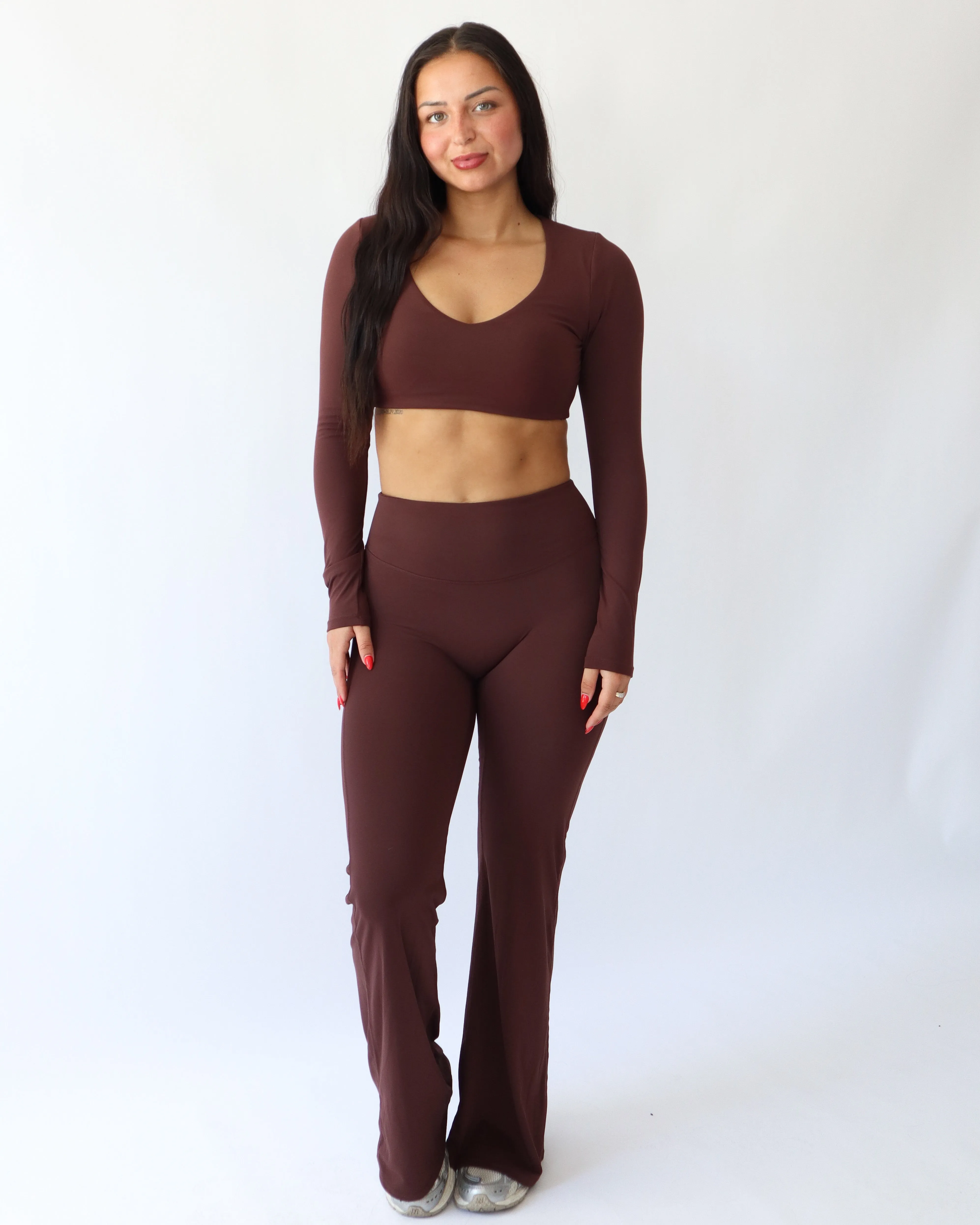 UltraSoft Mid Rise Flare Leggings - Espresso sold by First Health Apparel product image thumbnail 3