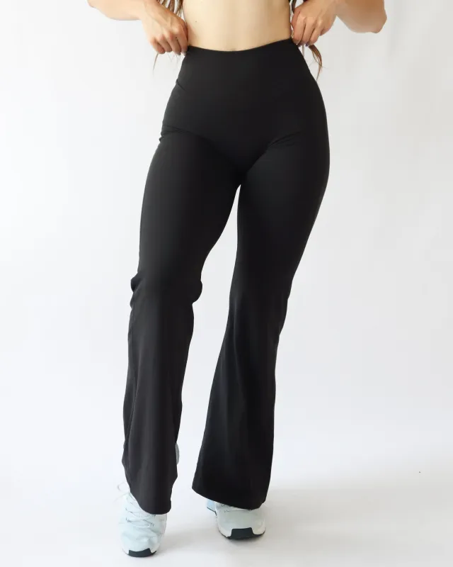 UltraSoft Mid Rise Flare Leggings - Black sold by First Health Apparel