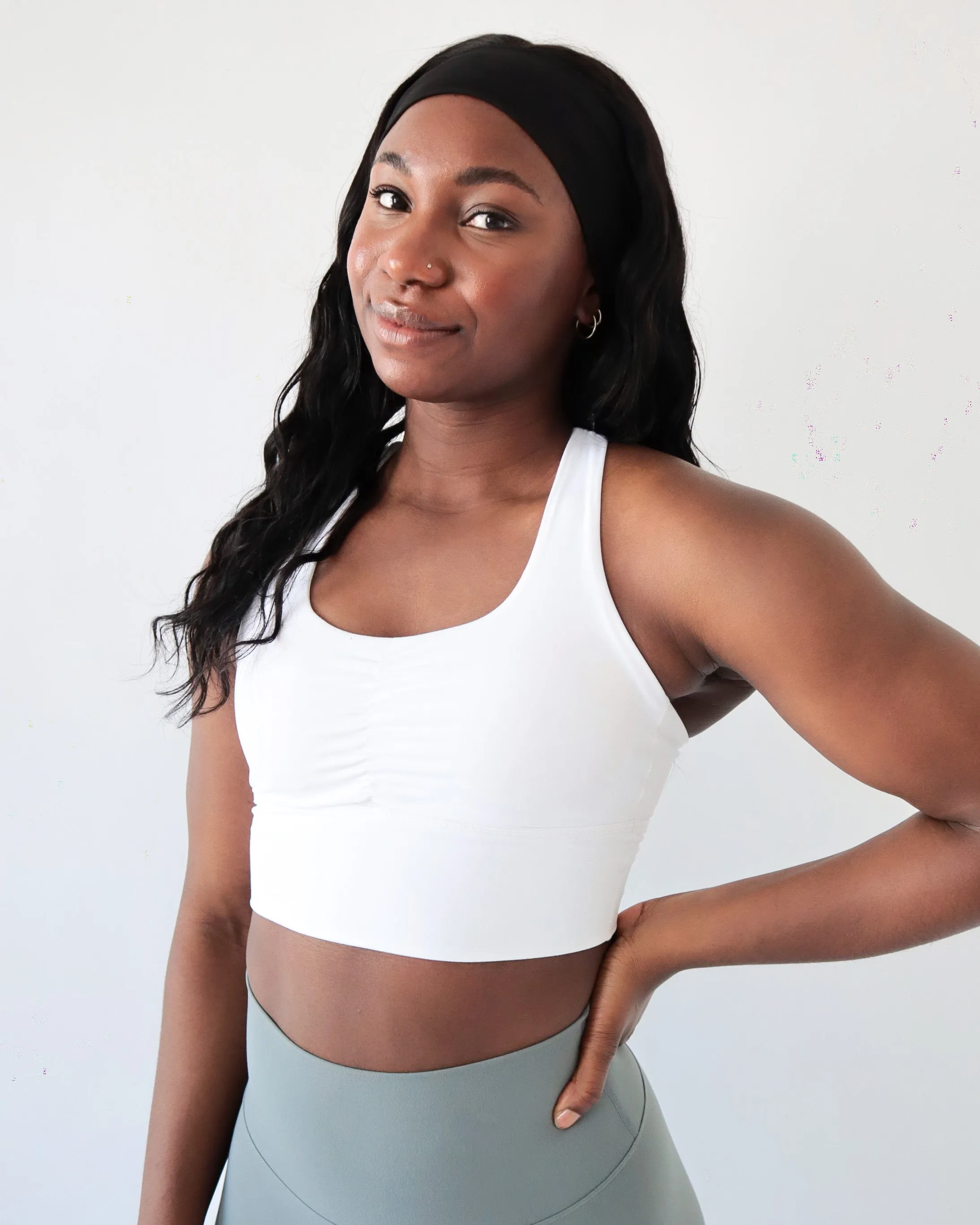 PERFORMANCE SCRUNCH BRA - White sold by First Health Apparel