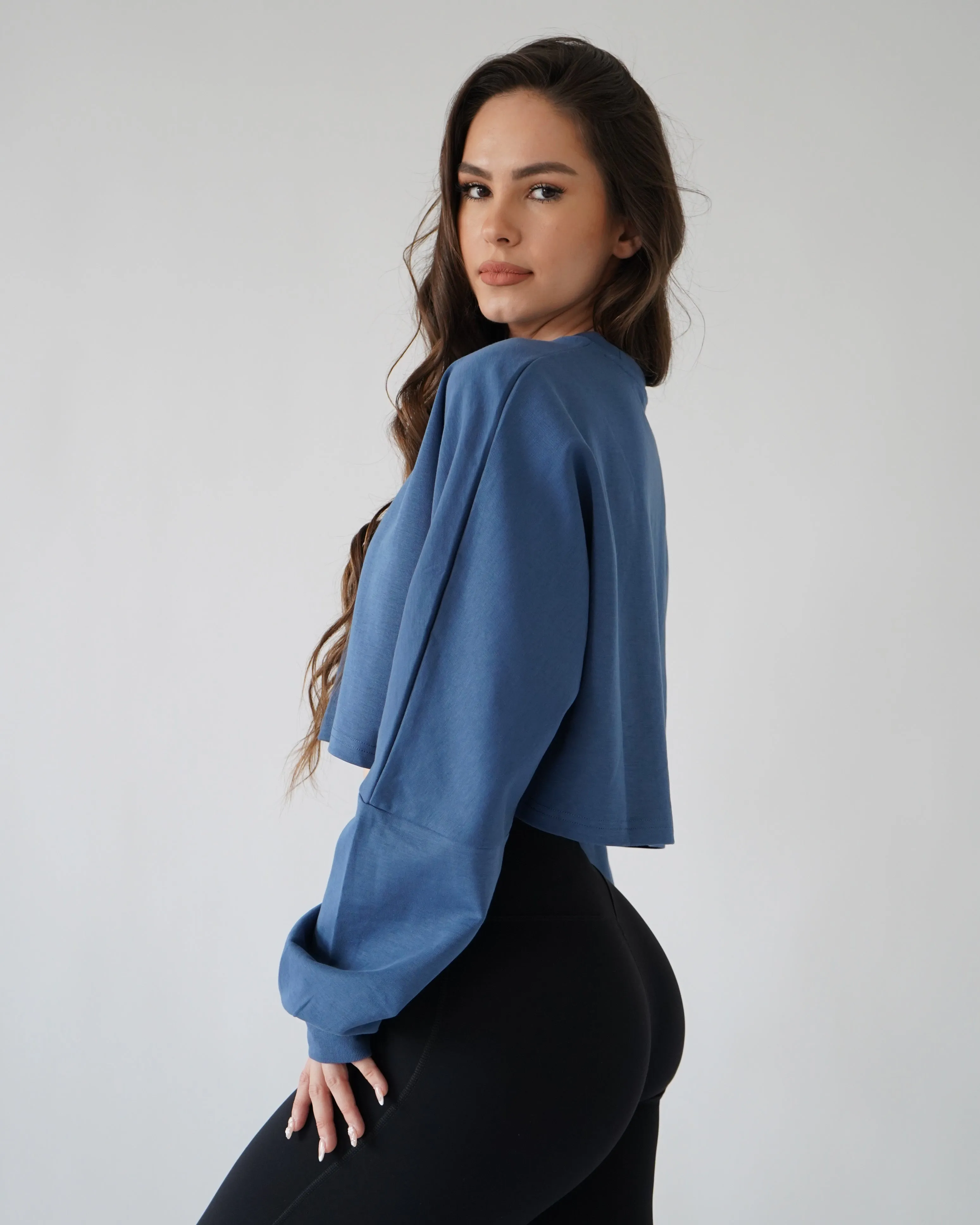 Relaxed Crop Long Sleeve - Denim sold by First Health Apparel product image thumbnail 5