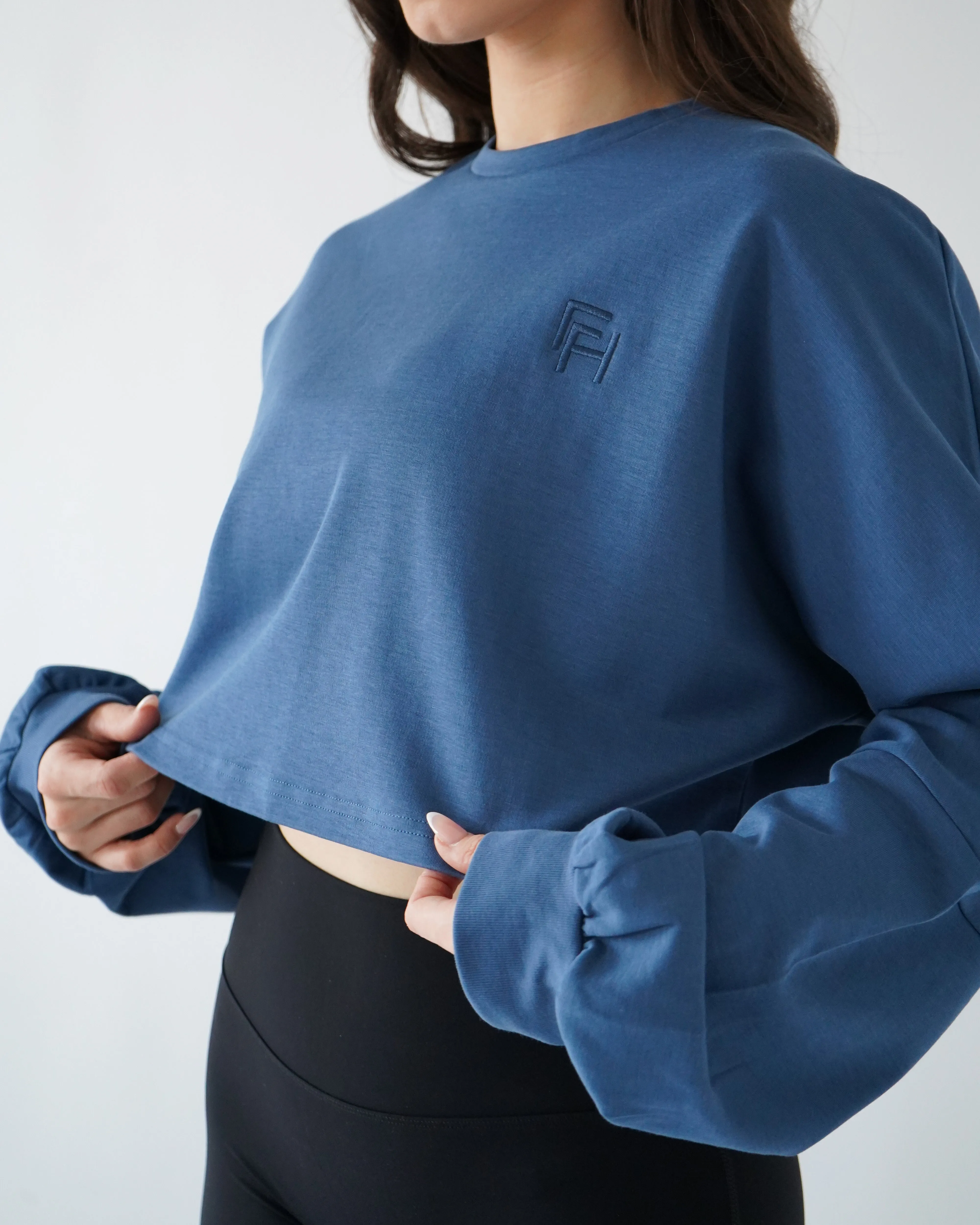 Relaxed Crop Long Sleeve - Denim sold by First Health Apparel product image thumbnail 4