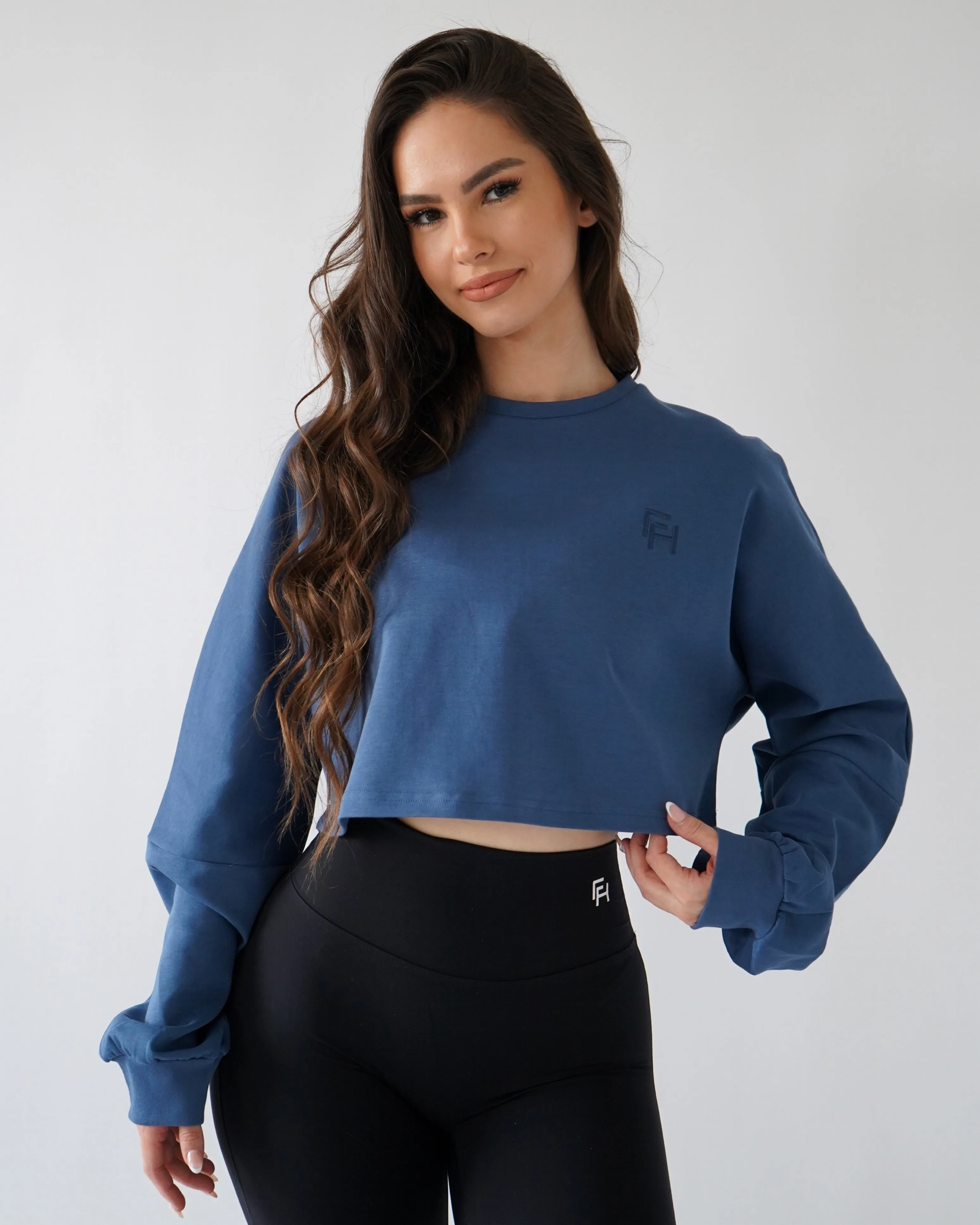 Relaxed Crop Long Sleeve - Denim sold by First Health Apparel