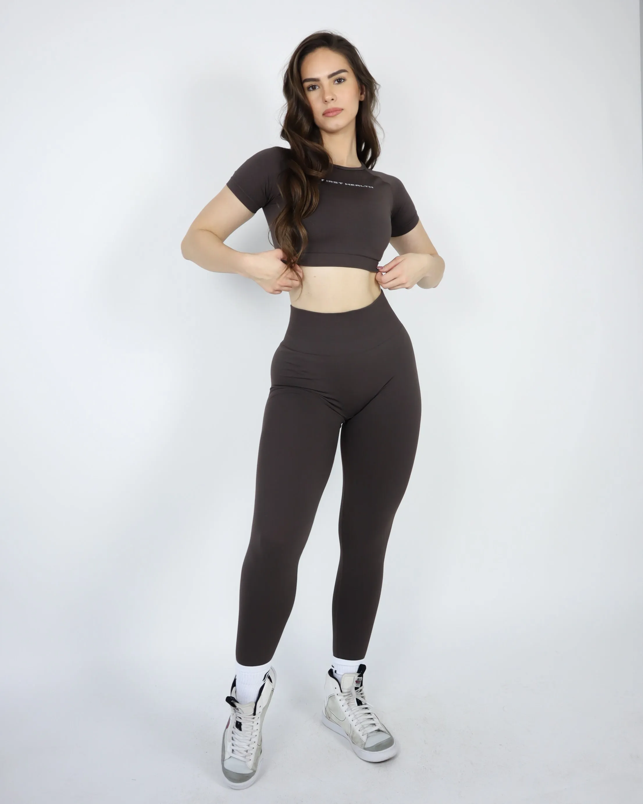 Enhance Cropped Tee - Espresso sold by First Health Apparel product image thumbnail 2