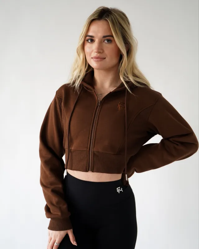 Lounge Cropped Zip-Up Hoodie - Brownie sold by First Health Apparel