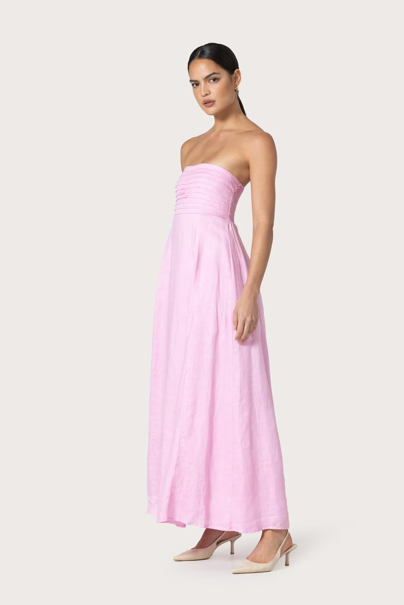 Talia Pintuck Linen Maxi Dress in Slipper sold by LUSANA product image thumbnail 2