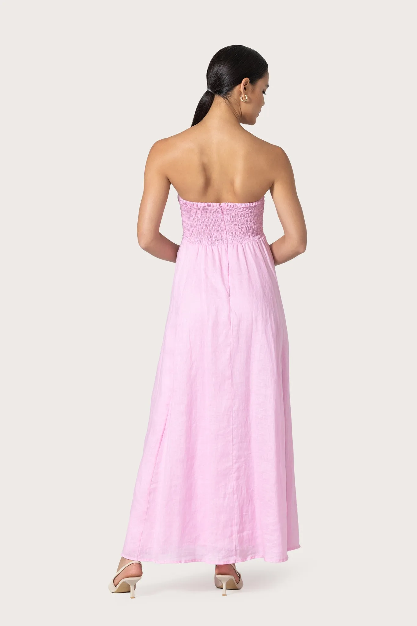 Talia Pintuck Linen Maxi Dress in Slipper sold by LUSANA product image thumbnail 4