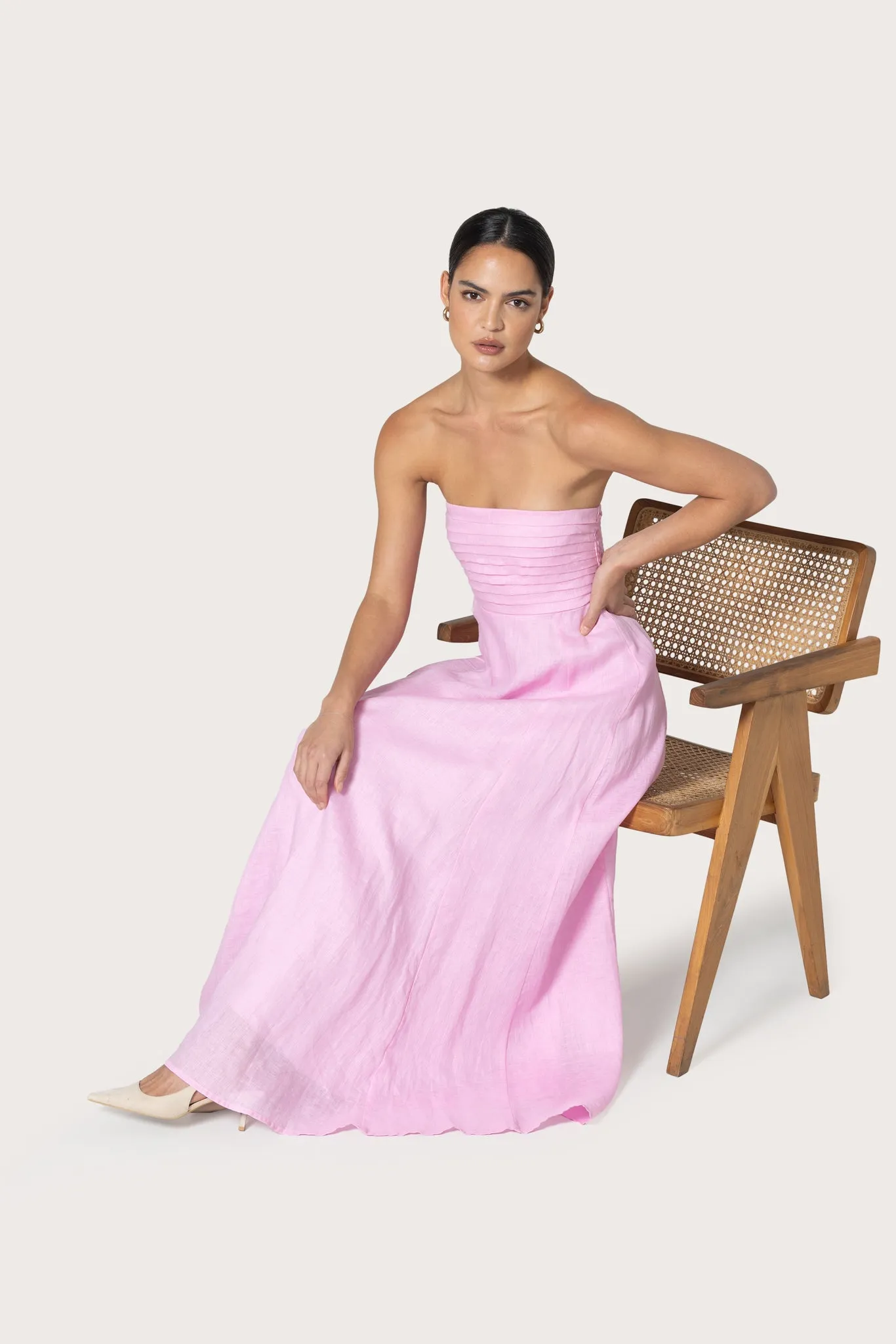 Talia Pintuck Linen Maxi Dress in Slipper sold by LUSANA product image thumbnail 3