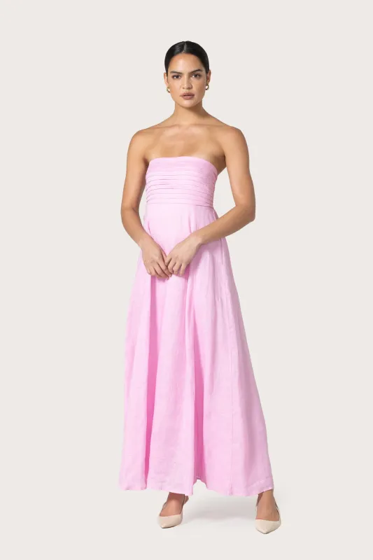 Talia Pintuck Linen Maxi Dress in Slipper made by LUSANA