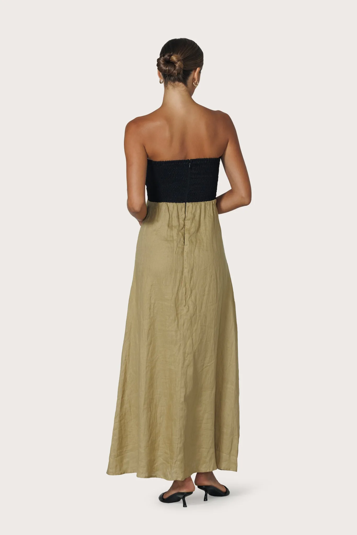 Melody Contrast Maxi Linen Dress in Cafe sold by LUSANA product image thumbnail 4