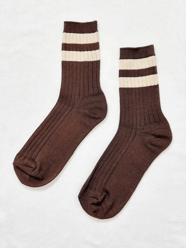 Varsity Her Socks Espresso sold by Camp Brand Goods