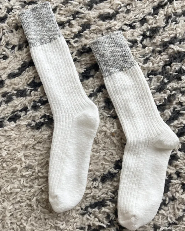 Colour Block Cottage Socks White Linen/Heather Grey sold by Camp Brand Goods