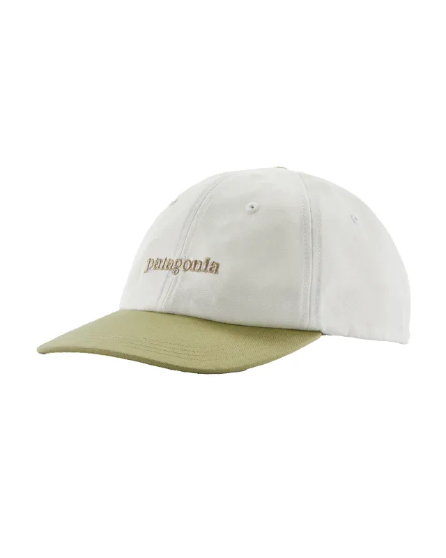 Fitz Roy Icon Trad Cap Text Logo: Birch White w/ Gumtree Green made by Patagonia