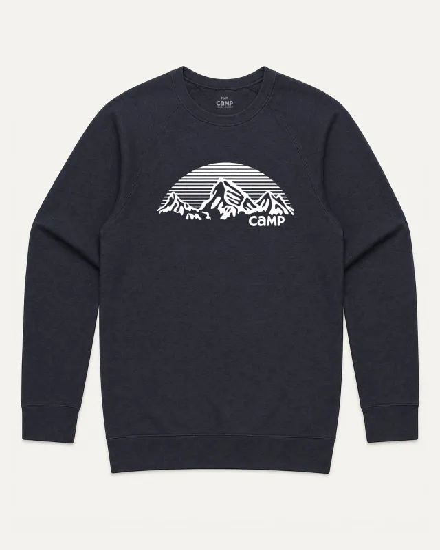Mountain Arch Original Crewneck - Heather Navy made by Camp Brand Goods