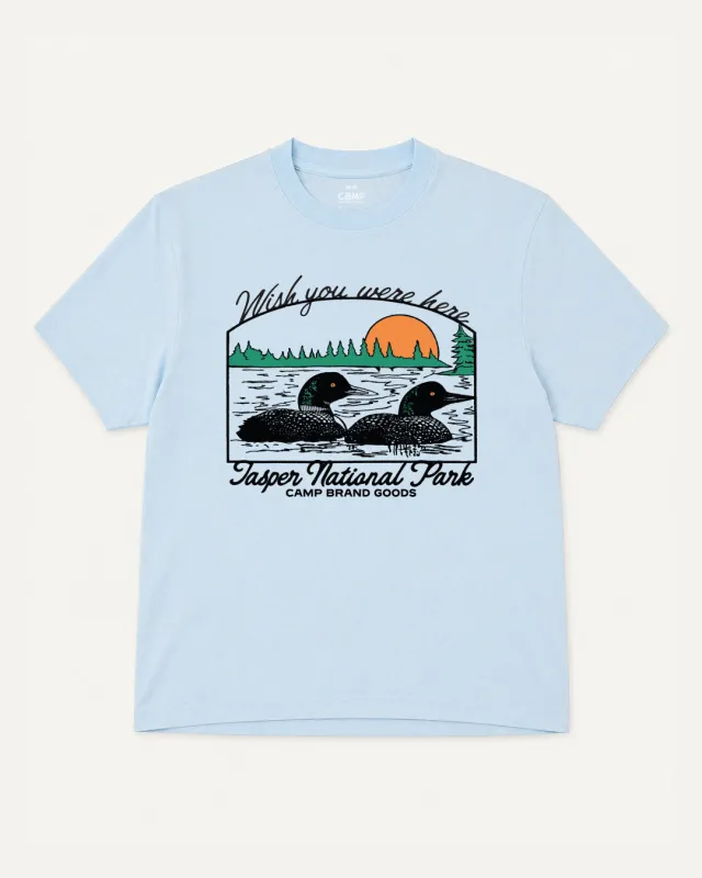 Wish You Were Here W's Vintage T-Shirt - Sky made by Camp Brand Goods