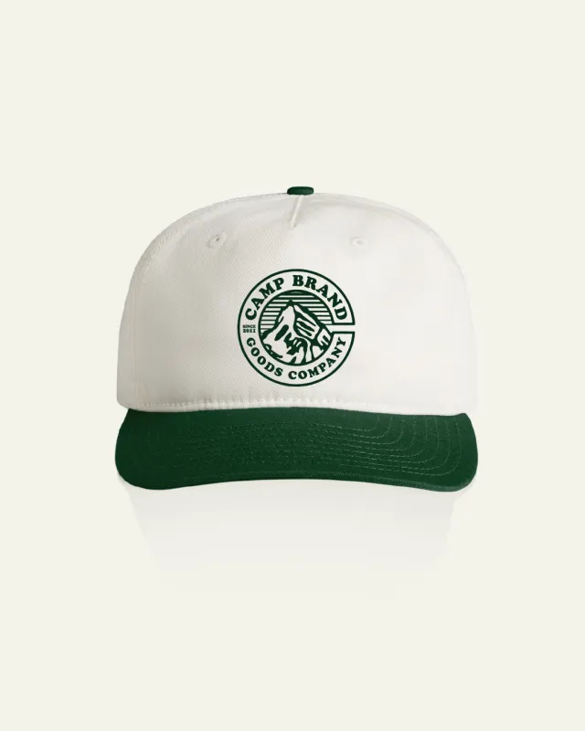 Heritage Crest 5 Panel Camp Hat - Natural/Forest made by Camp Brand Goods