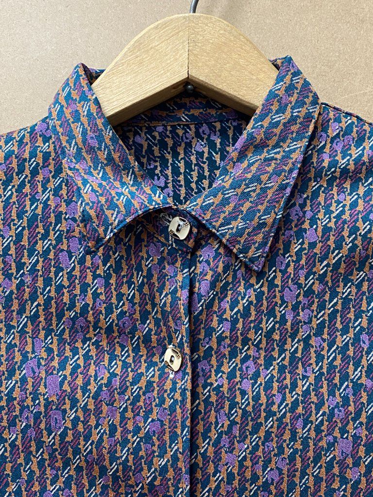 70's Patterned Button-up with Decorative Square Buttons sold by Surplus Market