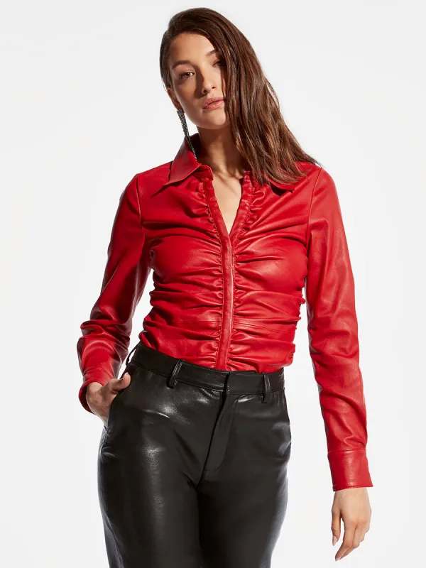ROUGE STRETCH LEATHER BLOUSE sold by AS by DF