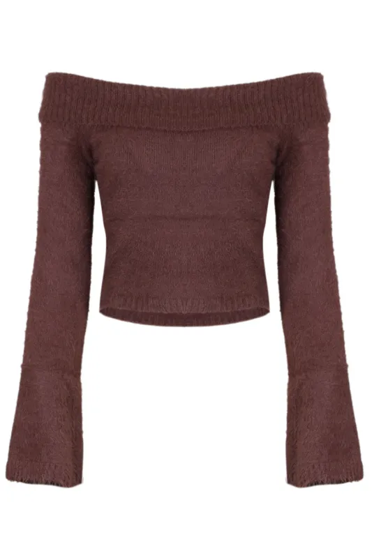 Anneliese Off Shoulder Knit Top Chocolate sold by Sand Dollar