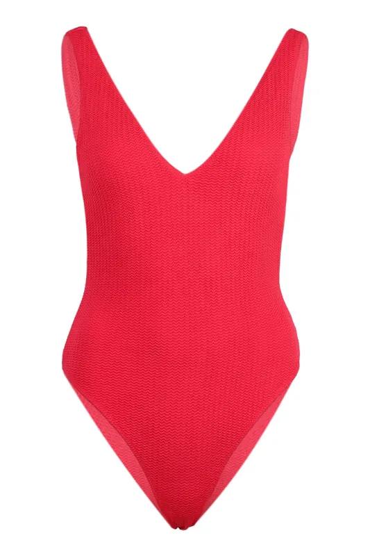 Deep V Neck One Piece Chili Red sold by Sand Dollar