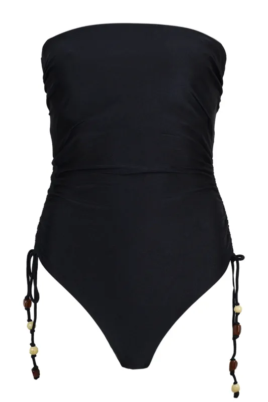 DD Drawstring Bandeau One Piece Black sold by Sand Dollar
