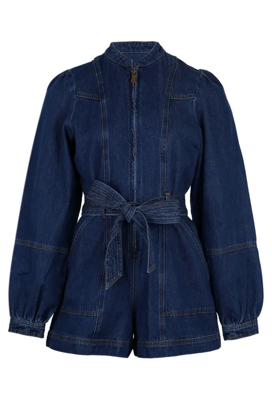Lourdes Denim Playsuit Indigo Blue made by Kivari