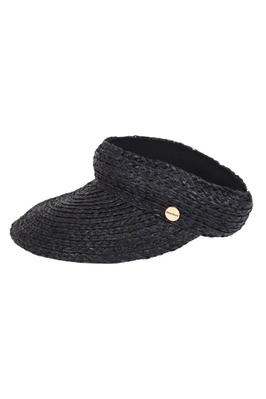 Shady Lady Raffia Visor Cap Black sold by Sand Dollar