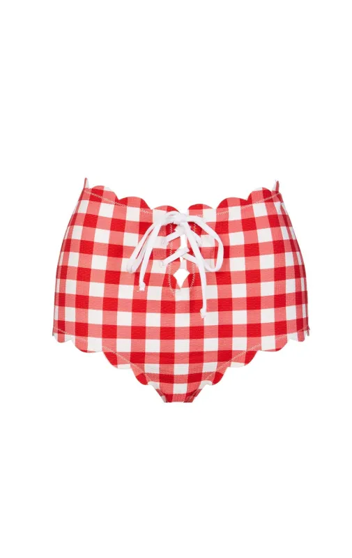 Riviera Bikini Bottom Cherry Gingham sold by Sand Dollar