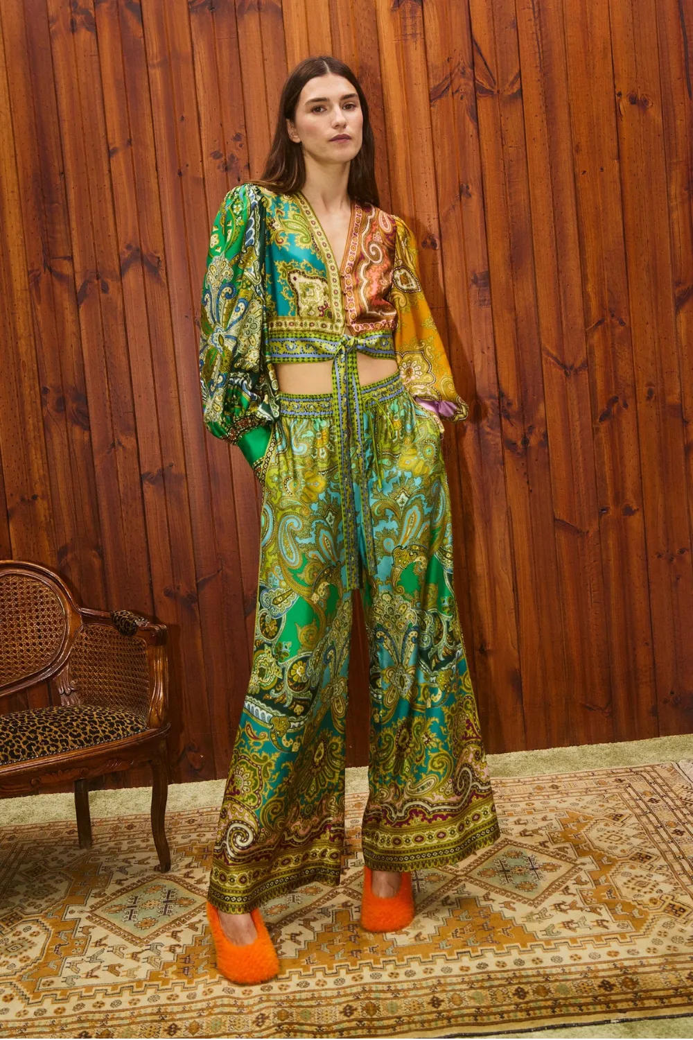 Clemenza Spliced Crop Silk Blouse sold by Sand Dollar product image thumbnail 2