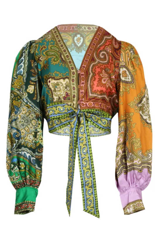 Clemenza Spliced Crop Silk Blouse sold by Sand Dollar