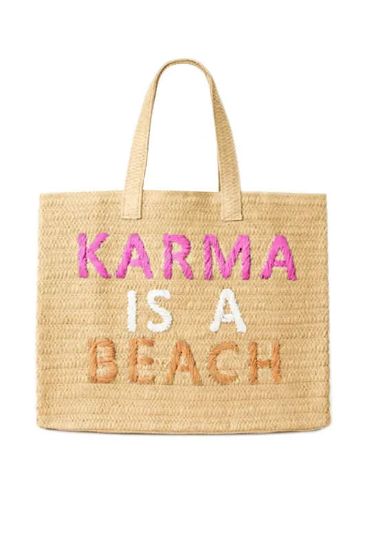 Karma Is A Beach Tote Bag Sand Fuchsia/Coral Rainbow made by Sand Dollar
