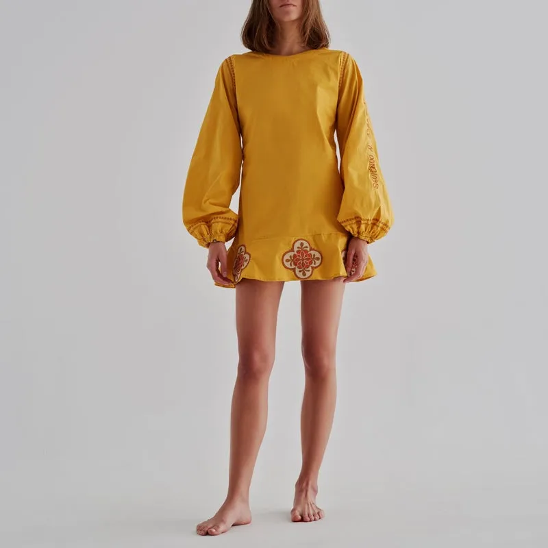 Chacalaca Cotton Mini Dress Mustard sold by Sand Dollar