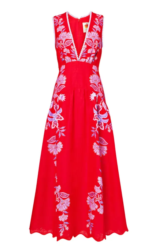 Porcelain Garden Red Midi Dress sold by Sand Dollar