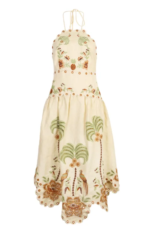 Delicate Forest Sand Richelieu Embroidered Midi Dress sold by Sand Dollar