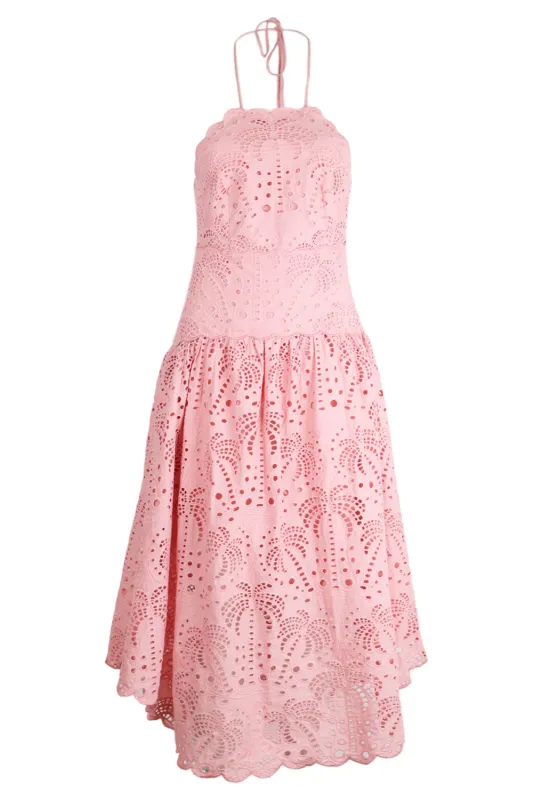 Palm Tree Eyelet Blush Pink Midi Dress Sleeveless sold by Sand Dollar