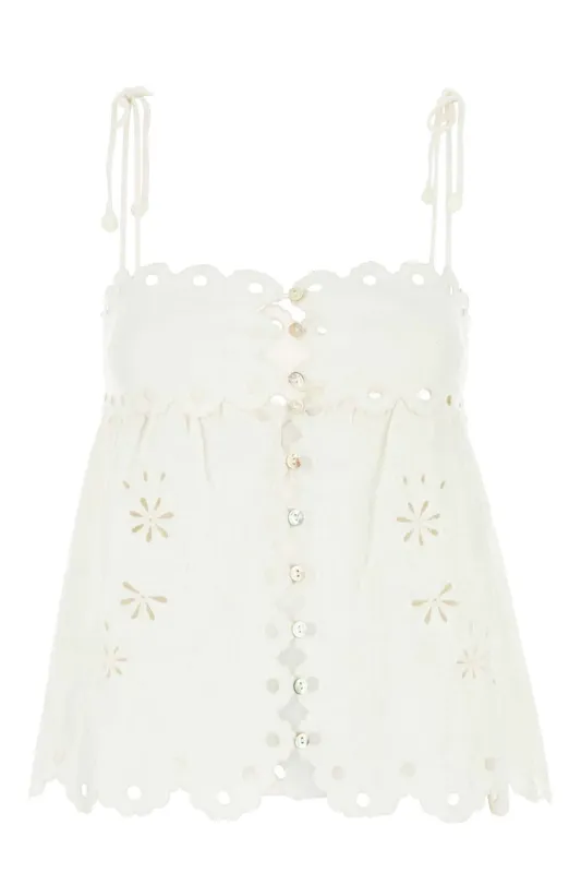 Off-White Flowers Richelieu Sleeveless Blouse sold by Sand Dollar