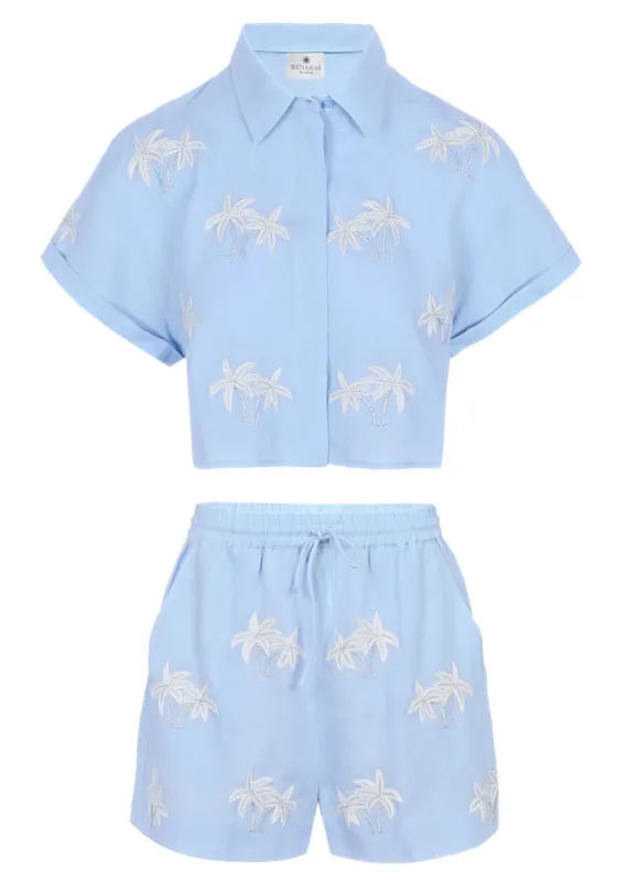 Top and Shorts Set Linen Light Blue sold by Sand Dollar
