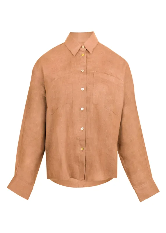 Camel Linen Shirt sold by Sand Dollar