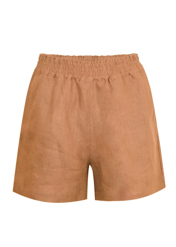 Camel Linen Shorts sold by Sand Dollar