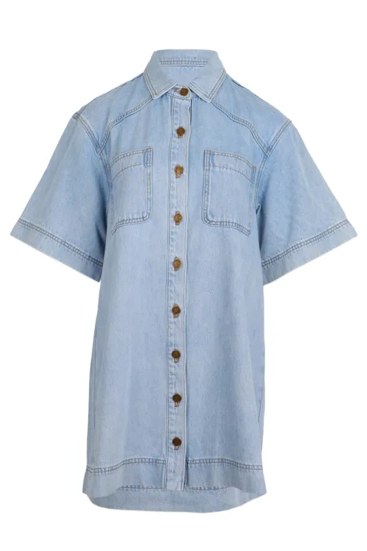 Avery Denim Mini Dress Dusty Blue sold by Sand Dollar