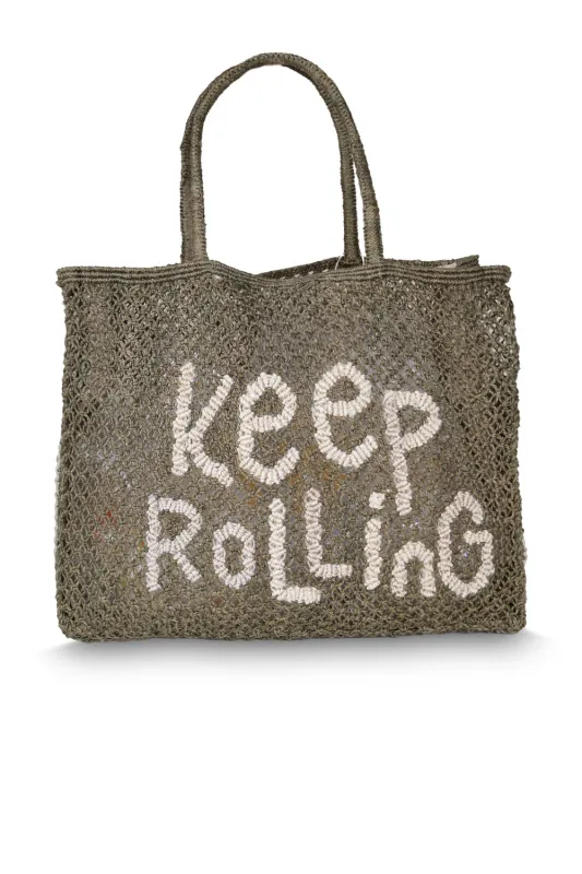 Barry Keep Rolling Olive Jute Bag sold by Sand Dollar