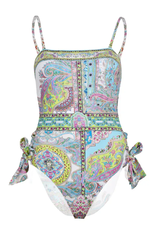 Bandeau One Piece with Eyelet Tie Side Magic Carpet Ride sold by Sand Dollar