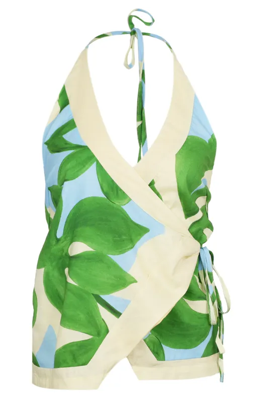 Ryleigh Halter Wrap Top - Amoree Blue sold by Sand Dollar