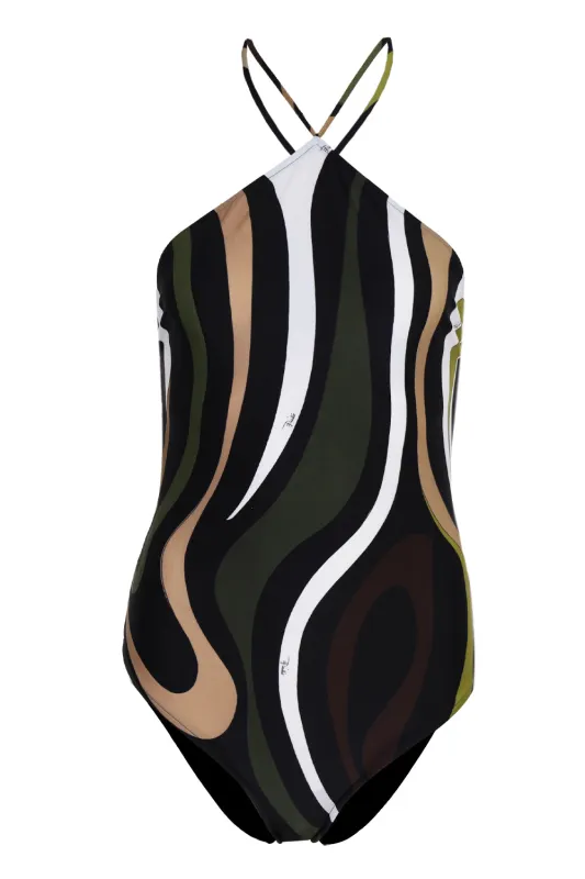 One-Piece Swimsuit with Crossed Straps in Marble Print sold by Sand Dollar