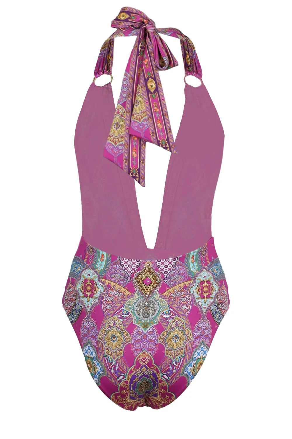 Plunge Backless Halter One Piece with Ring Ties sold by Sand Dollar product image thumbnail 3