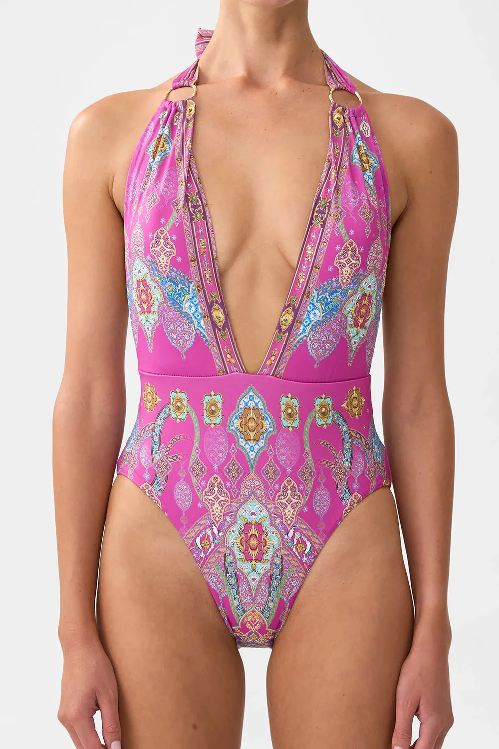 Plunge Backless Halter One Piece with Ring Ties sold by Sand Dollar product image thumbnail 5