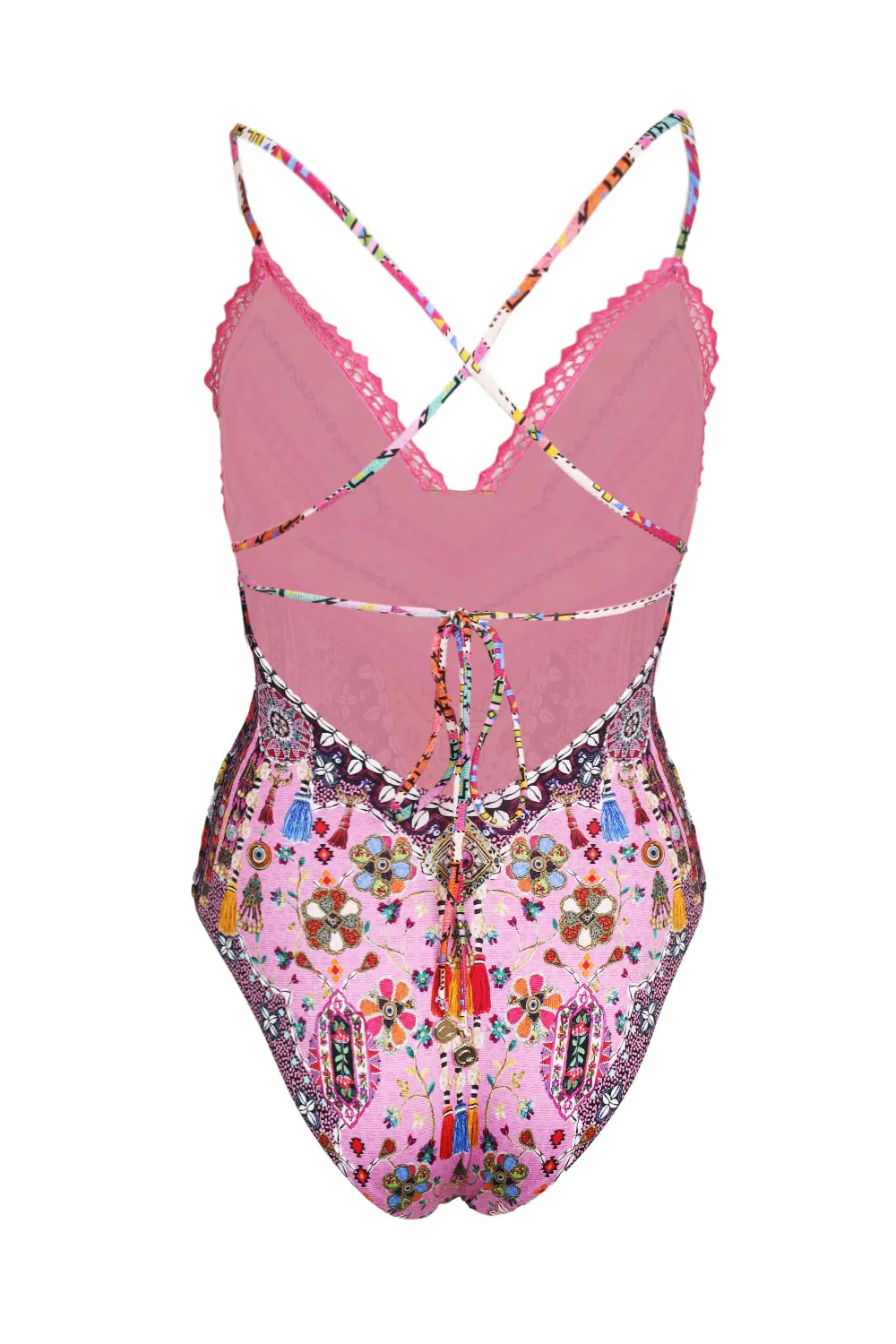 Embroidered Tri One Piece with Tie Back Patchwork Panorama sold by Sand Dollar product image thumbnail 3