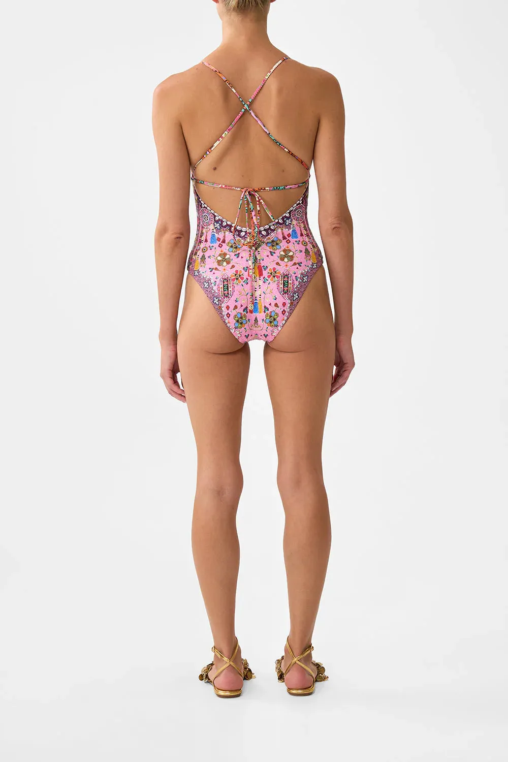 Embroidered Tri One Piece with Tie Back Patchwork Panorama sold by Sand Dollar product image thumbnail 4