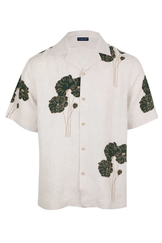 Roberto Linen Short Linear Floral Print Ecru and Evergreen sold by Sand Dollar