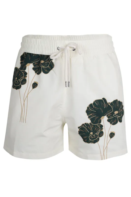 Rio Swim Short Linear Floral Print Ivory and Evergreen sold by Sand Dollar